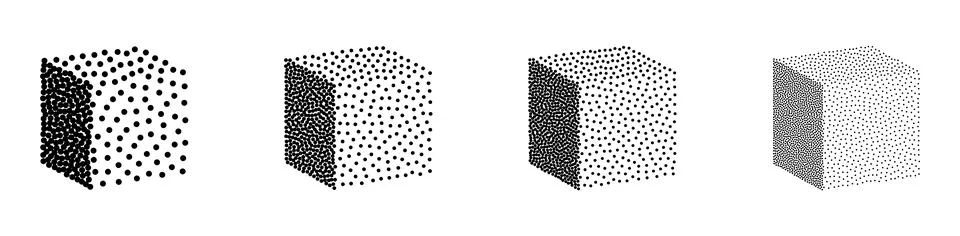 Set of 3D cubes in halftone dotwork style. Vector illustration Stock Illustration
