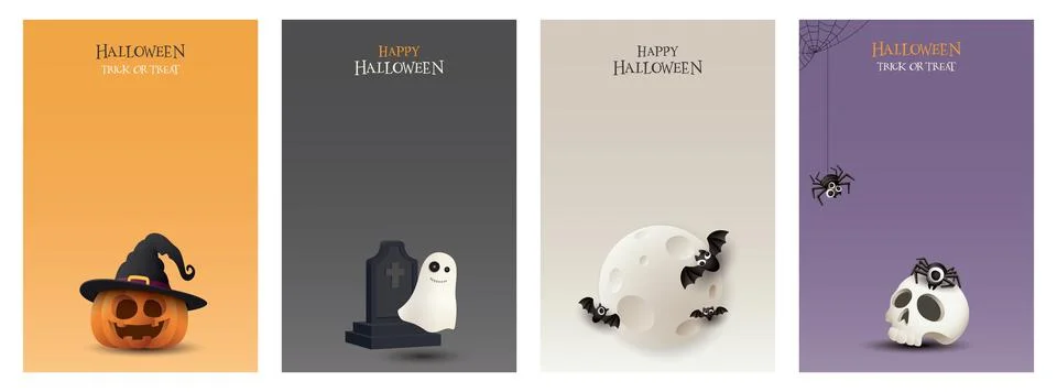 Set of 3D cute Halloween elements invitation card or poster vertical templa.. イラスト素材