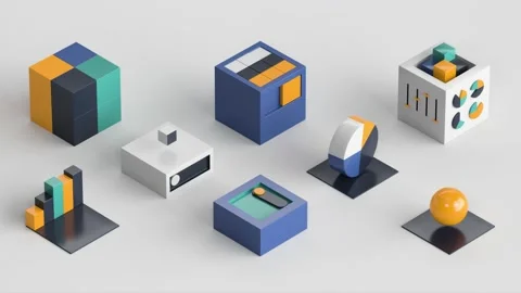 Set of 3d data analysis animated elements loop with alpha channel. Financial Vidéo 204991810