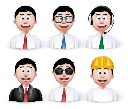Set of 3D Dimension Young Different Professional and Business Man Characters Stock Illustration