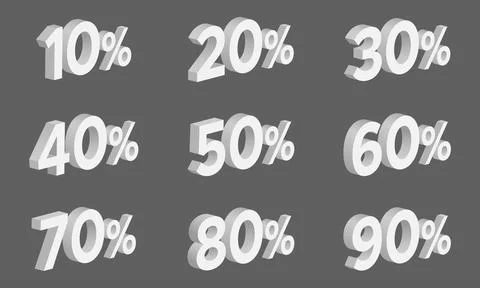 Set of 3D Discount Isometric Numbers with Percentages Stock Illustration