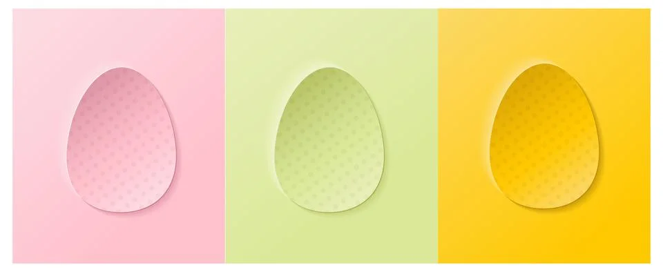 Set of 3D egg shaped frames with texture on pastel background. Collection of 스톡 일러스트