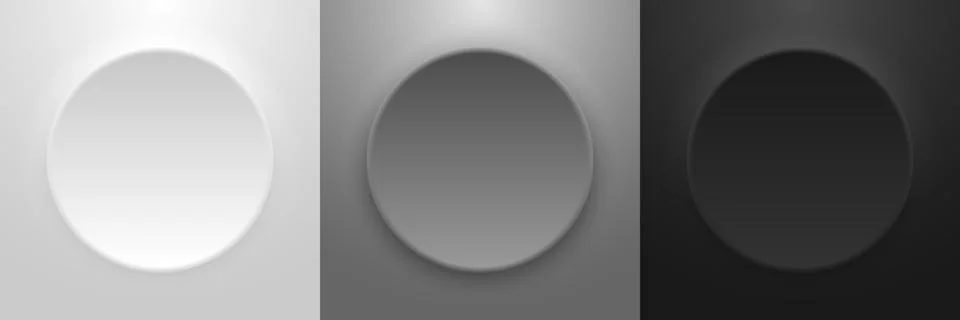 Set of 3D elements circles button white, gray, black colours convex Stock Illustration