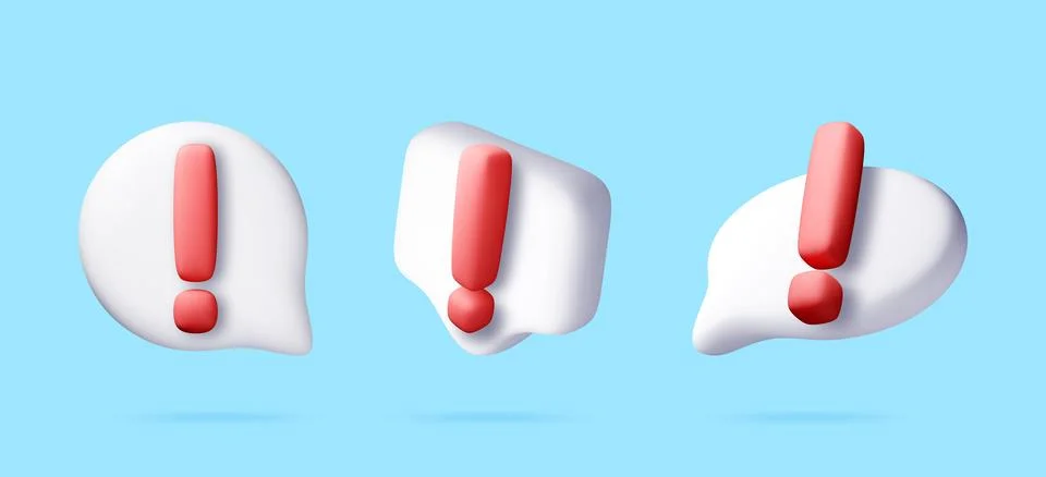 Set of 3D exclamation mark inside speech bubbles 스톡 일러스트