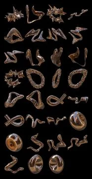 Set 3D figure. 3D render of abstract shapes, Abstract Bronze figures. golden Stock Illustration