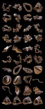 Set 3D figure. 3D render of abstract shapes, Abstract Bronze figures. golden Stock Illustration