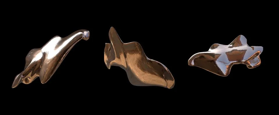 Set 3D figure. 3D render of abstract shapes, Abstract Bronze figures. golden Stock Illustration