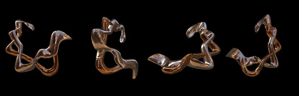 Set 3D figure. 3D render of abstract shapes, Abstract Bronze figures. golden Stock Illustration