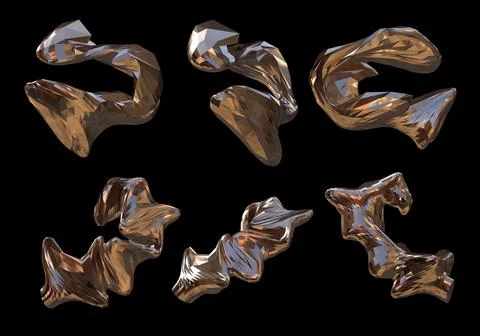 Set 3D figure. 3D render of abstract shapes, Abstract Bronze figures. golden Stock Illustration