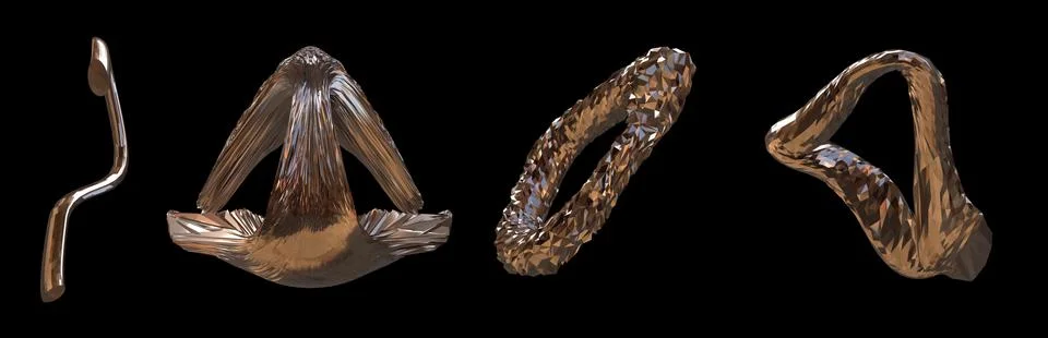 Set 3D figure. 3D render of abstract shapes, Abstract Bronze figures. golden Stock Illustration