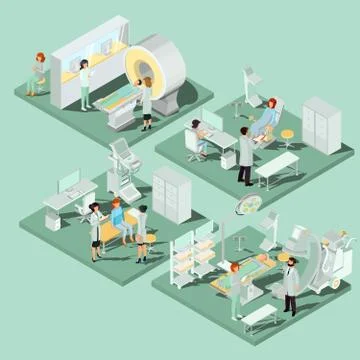 Set of 3D flat isometric illustrations of medical premises in the clinic with Stock-Illustration