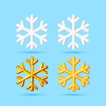 Set of 3d fluffy and shiny snowflake icons Stock Illustration
