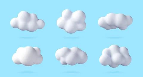 Set of 3d fluffy clouds isolated on blue Stock Illustration