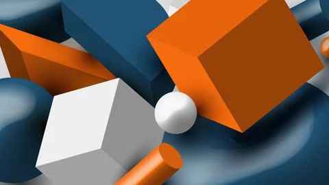 Set of 3D geometric blue, orange, white colors elements pattern on white back イラスト素材