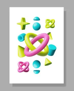 A set of 3D geometric elements in the brutalist style on a white background. イラスト素材