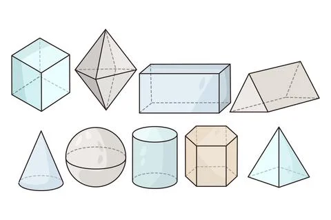 Set of 3d geometric figures for math class Stock Illustration