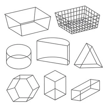 Set of 3D Geometric Line shapes, solids element vector illustration.	 Illustrazione stock