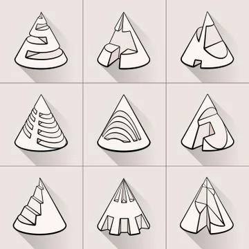 Set of 3D geometric shapes cone designs Stock Illustration