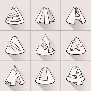Set of 3D geometric shapes cone designs Stock Illustration
