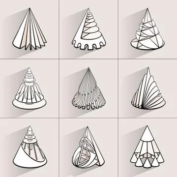 Set of 3D geometric shapes cone designs Stock Illustration