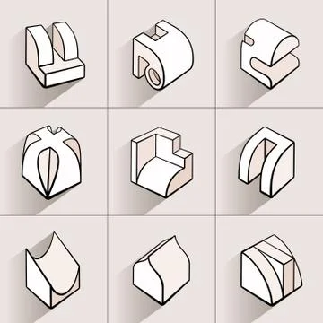 Set of 3D geometric shapes cube designs. Stock Illustration