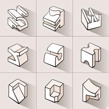 Set of 3D geometric shapes cube designs. Stock Illustration