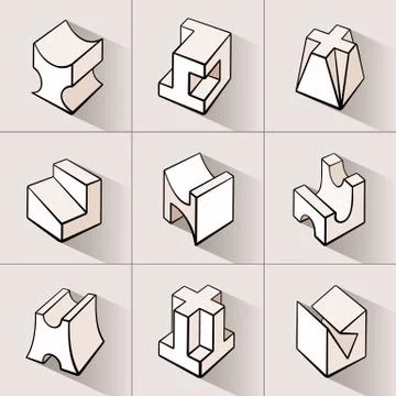 Set of 3D geometric shapes cube designs. Illustrazione stock