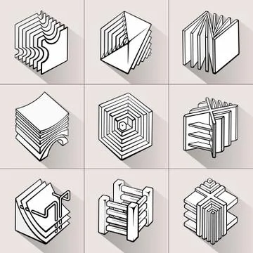 Set of 3D geometric shapes cube designs. Stock Illustration