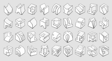 Set of 3D geometric shapes cube designs Ilustración de archivo