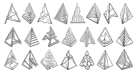 Set of 3D geometric shapes pyramid designs. イラスト素材