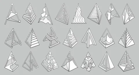 Set of 3D geometric shapes pyramid designs Stock Illustration