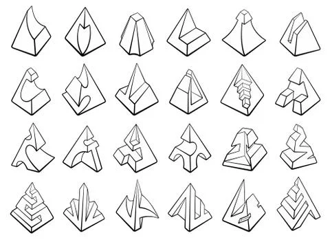Set of 3D geometric shapes pyramid designs イラスト素材