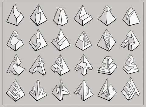 Set of 3D geometric shapes pyramid designs Illustrazione stock