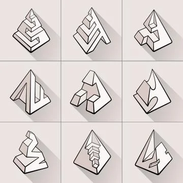 Set of 3D geometric shapes pyramid designs Stock Illustration