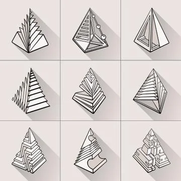 Set of 3D geometric shapes pyramid designs Ilustração Stock