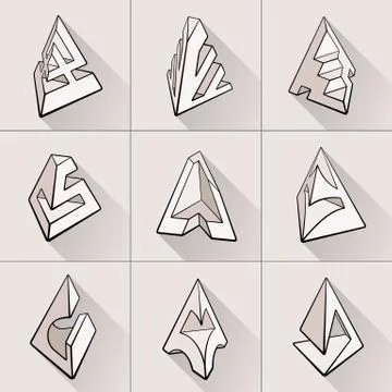 Set of 3D geometric shapes pyramid designs イラスト素材