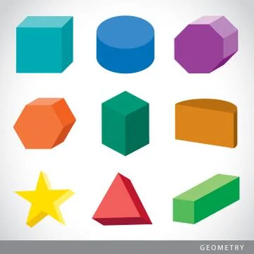 Set of 3D Geometric shapes, solids element vector illustration.	 Stock Illustration