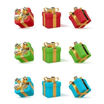 Set of 3d gift boxes. Stock Illustration