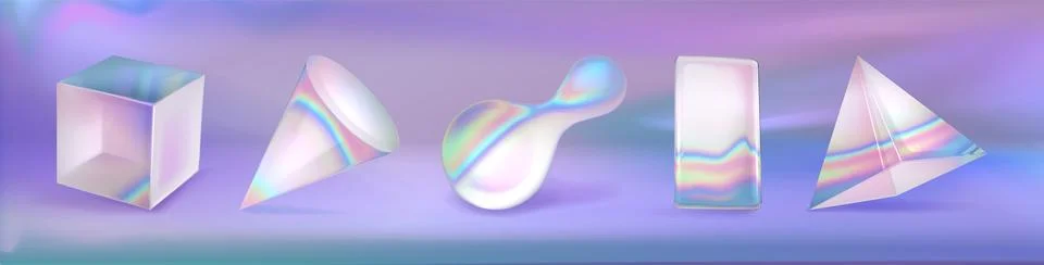 Set of 3D glass geometric objects Stock Illustration