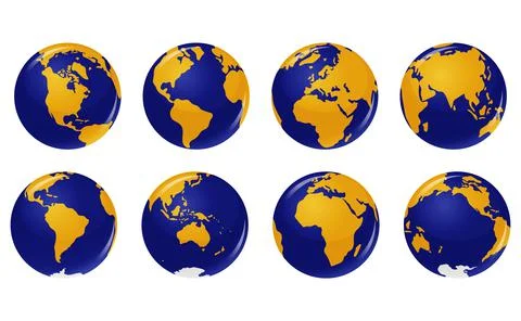 Set 3D Globes with World Maps vector EPS10. Stock Illustration