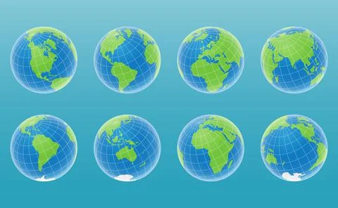 Set 3D Globes with World Maps vector EPS10. Stock Illustration