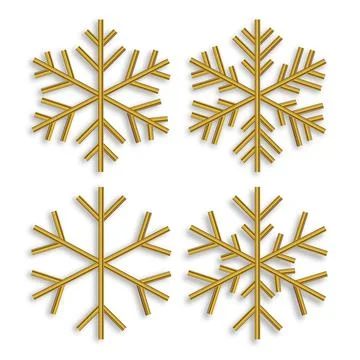 Set of 3D gold snowflake isolated on white background. Stock Illustration