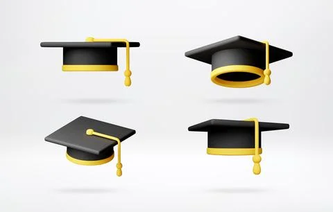 Set of 3d graduation cap icons. Illustrazione stock