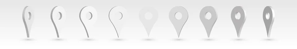 Set of 3D grey map pointers 스톡 일러스트