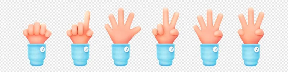 Set of 3D hand showing one to five fingers, fist Stock Illustration