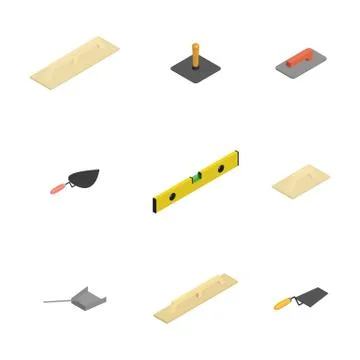 Set of 3d icons plastering tools, vector illustration. Ilustración de archivo
