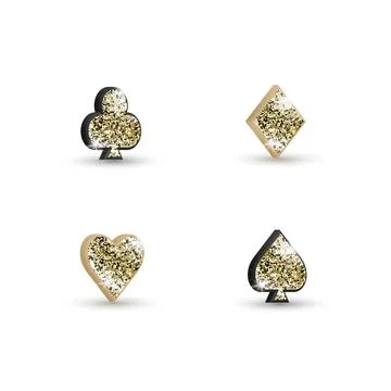 Set of 3d icons suits of playing cards with golden glitter isolated on white  Illustrazione stock