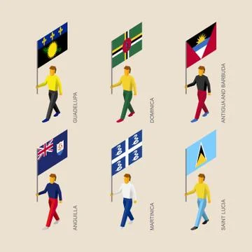 Set of 3d isometric people with flags of Caribbean countries Stockillustratie