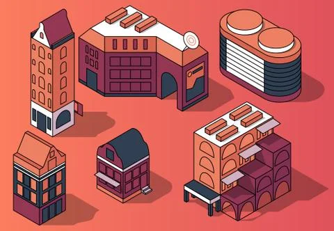 Set of 3D isometric residential multi-storey buildings Stock Illustration