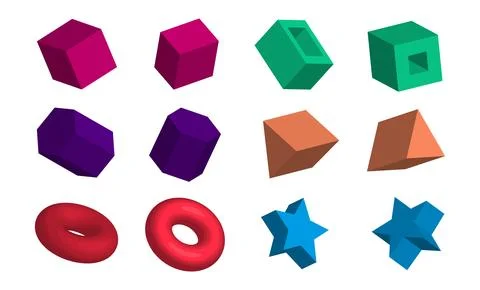 Set of 3D isometric shapes. Collection of colorful geometric objects for use  Illustrazione stock